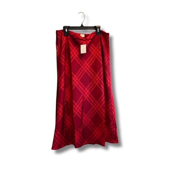 NWT J. Crew Slip Straight Midi Skirt Red Plaid Crimson Medium - Picture 4 of 4